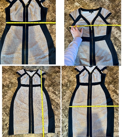 JAX Sheath Gold/Black Bodycon Dress SZ 6 Medium Short Sleeve Full Front Zipper - Picture 16 of 16